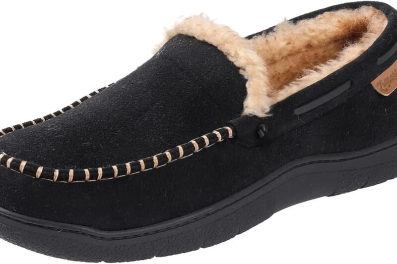 Zigzagger Men’s Moccasin Slippers Memory Foam House Shoes, Indoor and Outdoor Warm Loafer Slippers