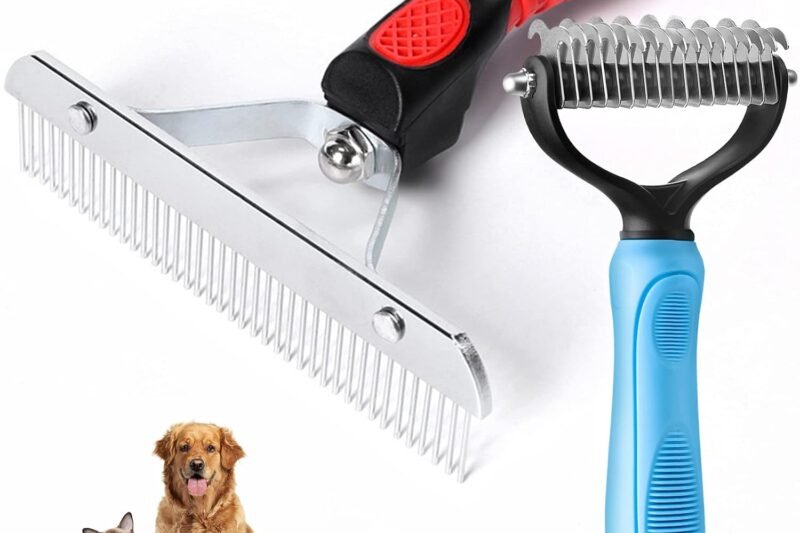 Undercoat Rake for Dogs, Long Tooth Dog Grooming Rake + Deshedding Brush Comb, Dematting Tool Set Pet Beauty Brushes for Grooming Middle Large Dog Longhair Cat Horse, German Shepherd Comb Husky Brush
