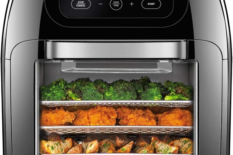 CHEFMAN Multifunctional Digital Air Fryer+ Rotisserie, Dehydrator, Convection Oven, 17 Touch Screen Presets Fry, Roast, Dehydrate, Bake, XL 10L Family Size, Auto Shutoff, Large Easy-View Window, Black