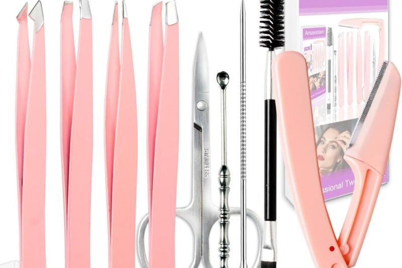 Tweezers Set [9+1 PCS] – Professional Stainless Steel Tweezers for Eyebrows – High-Precision Beauty Tools for Eyebrows, Facial Hair, Splinter & Ingrown Hair Removal