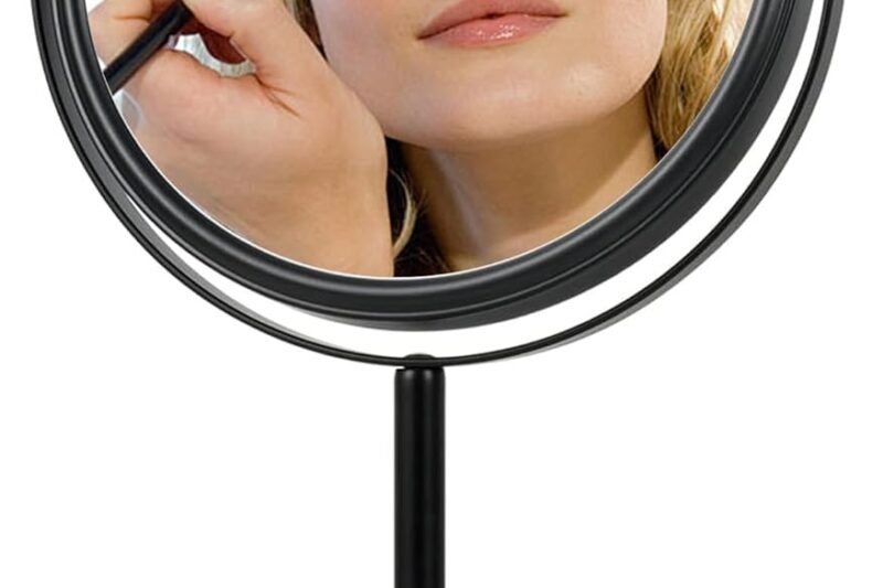 9″ Tabletop Mirror with 1X/10X Magnification, Black, 360° Rotatable Makeup Mirror for Teenagers, Beauty, Grooming and Skincare