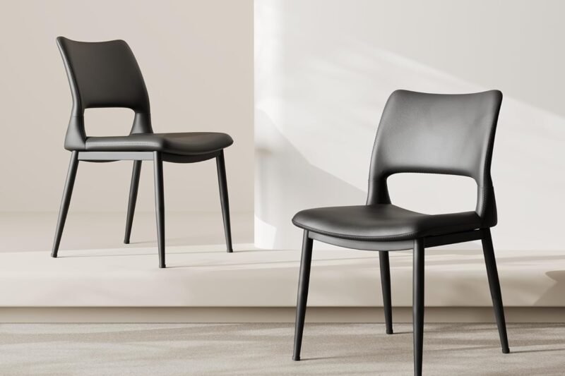 Modern Black PU Leather Dining Chairs Set of 2 Minimalist Style Comfortable Backrest Metal Legs Ideal for Kitchen Dining Room Office