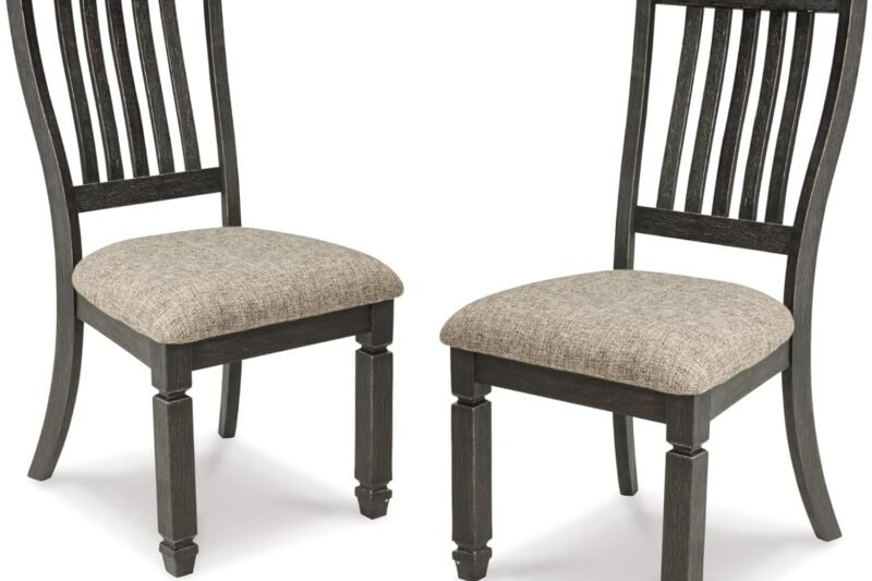 Signature Design by Ashley Tyler Creek Dining Room Upholstered Side Chair, 2 Count, Solid Wood, 19.25″ H, Black and Grayish Black