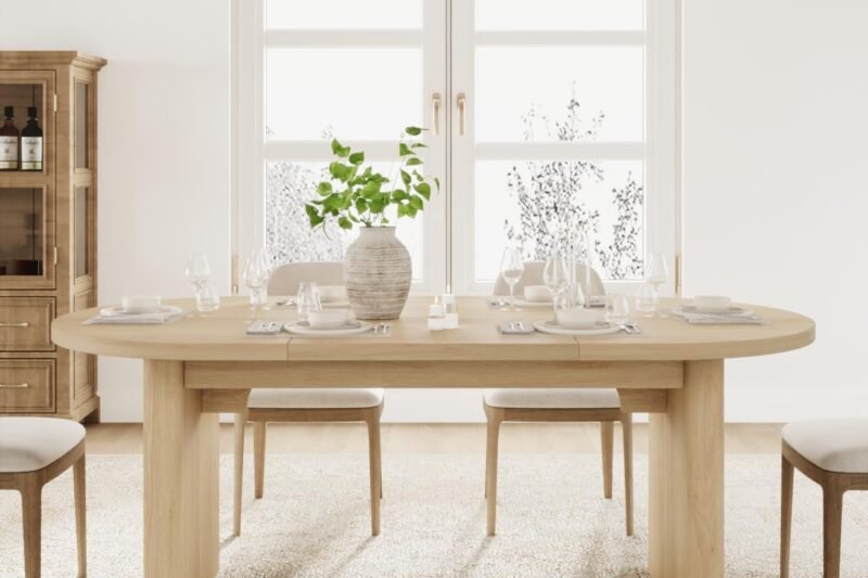 GarveeHome 70.8 Inch Oval Dining Table for 6-8 People, Long Large Kitchen Table with Thick Sturdy Wooden Base, Farmhouse Dining Room Table for Kitchen, Living Room, Office (Natural)
