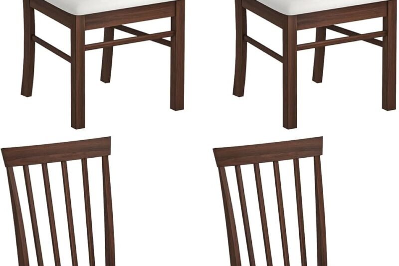 HOMCOM Wooden Dining Chairs Set of 4, Farmhouse Upholstered Kitchen Chairs with Rubber Wood Frame for Living Room, Dining Room, Dark Brown and Beige