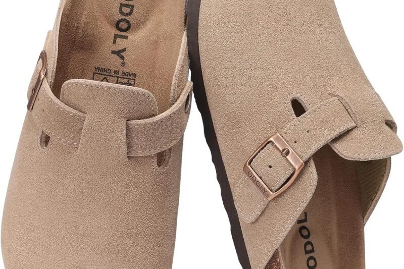 Genuine Suede Clogs for Women Men Soft Cork Footbed Leather Mules Comfort Potato Shoes with Arch Support