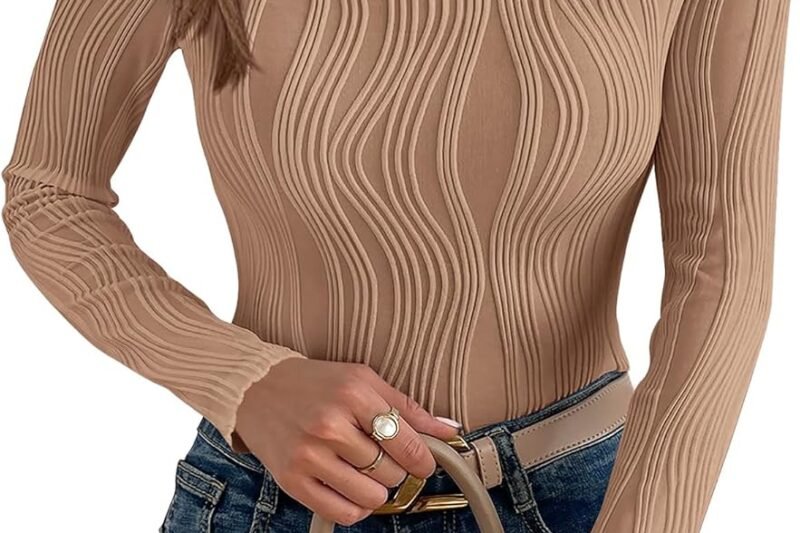 PRETTYGARDEN Women’s Tops 2025 Fall Fashion Long Sleeve Crewneck Blouse Slim Fit Textured Basic Knit T Shirt Y2k Clothes