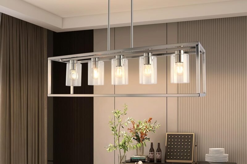 Chandeliers for Dining Room, 5 Light Dining Room Light Fixture Modern Metal Industrial Kitchen Lighting Fixtures Ceiling Easy Installation Kalium Pendant Lights for Bar Restaurant-E26 Socket,Sliver