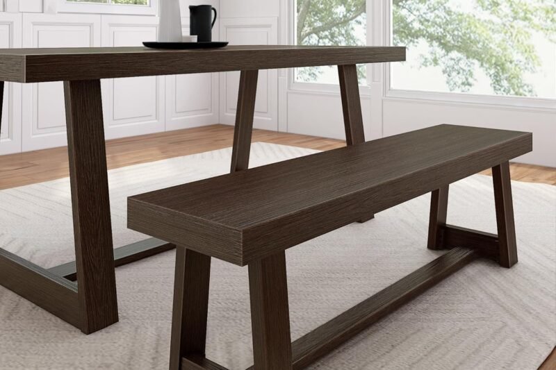 Plank+Beam 60 Inch Farmhouse Dining Bench, Solid Wood Entryway Bench, Wooden Outdoor Bench, Kitchen Dining Seat, Dining Room, Home Office, Living Room Furniture, Easy Assembly, Walnut Wirebrush
