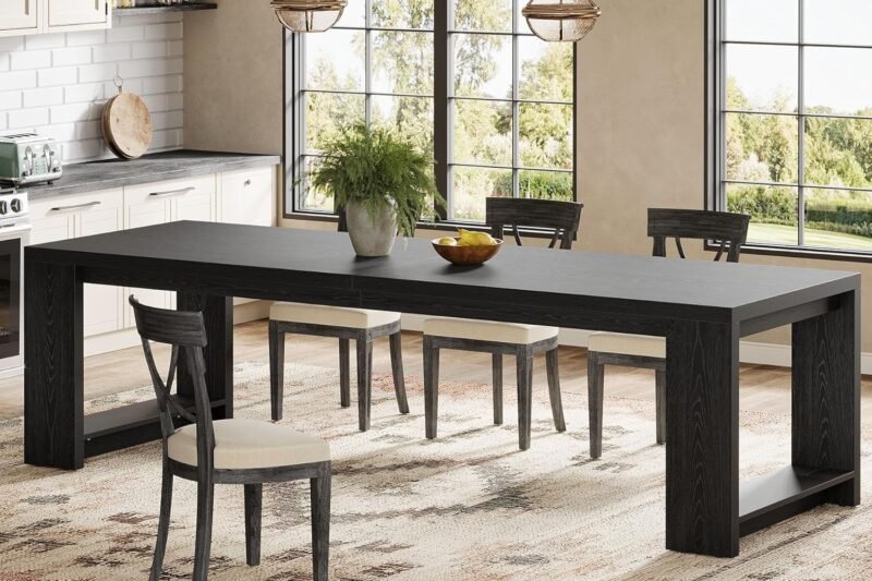 Tribesigns 86.61-Inch Dining Table for 6-8 People, Modern Narrow Long Kitchen Table with Pedestal Base, Farmhouse Extra Long Rectangular Dining Room Furniture, 27.56 x 86.61 x 29.53 Inches, Black