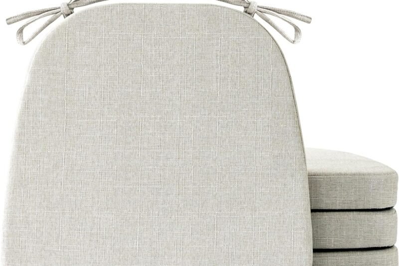 Chair Cushions for Dining Chairs Set of 4, Non Slip Kitchen Chair Pads, 17″ x 16″ x 2″, Indoor Dining Chair Cushions with Ties, D-Shaped Seat Cushions for Kitchen Chairs, Beige