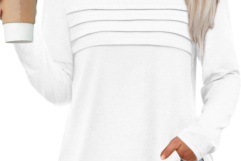 XIEERDUO Women’s Pleated Tunic Tops Fall Long Sleeve Blouses Fashion Curved Hem Shirts Dressy Casual S-3XL