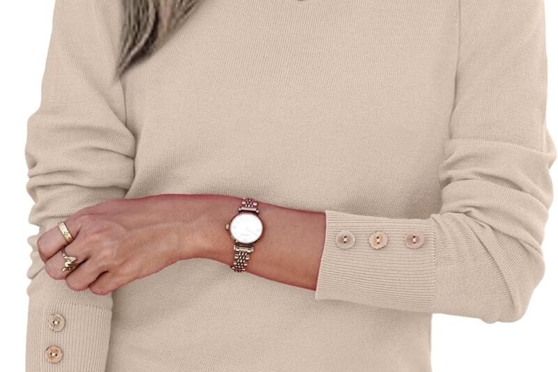 Womens Sweaters Fall Fashion 2025 Long Sleeve Button Cuff Soft Knit Pullover Trendy Tops Dressy Casual Blouses