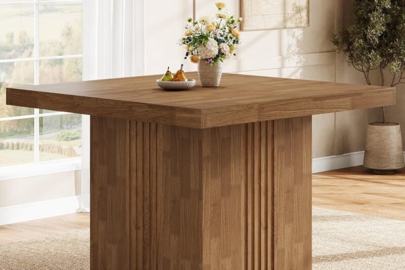 Tribesigns 39-Inch Square Dining Table for 4, Farmhouse Kitchen Dinner Table with Fluted Pedestal Base for Dining Room, Kitchen, Living Room, Apartments, Small Space, Rustic Brown