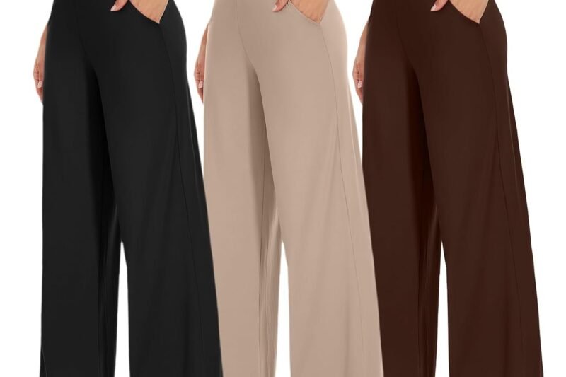 NEW YOUNG 3 Pack Women’s Wide Leg Pants – High Waist Casual Lounge & Yoga Pants