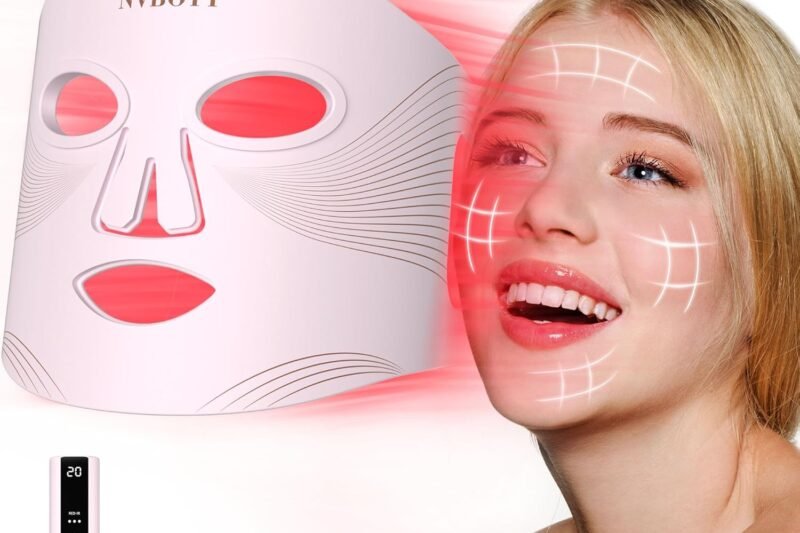 NVBOTY Red Light Therapy Mask, 4 Modes Portable Red Light Therapy for Face, 2000mAh Rechargeable Remote, Blue, Orange, 850NM Infrared & Red Light Mask, 400 LEDs, Timing Function, at Home & Travel