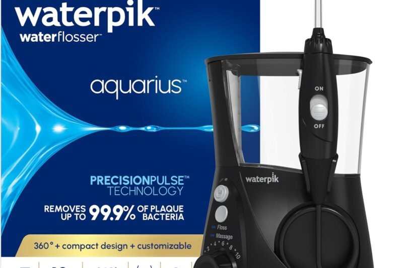 Waterpik Aquarius Water Flosser For Teeth Cleaning, Gums, Braces, Dental Care, Electric Power With 10 Settings, 7 Tips For Multiple Users And Needs, ADA Accepted, Black WP-662, Packaging May Vary