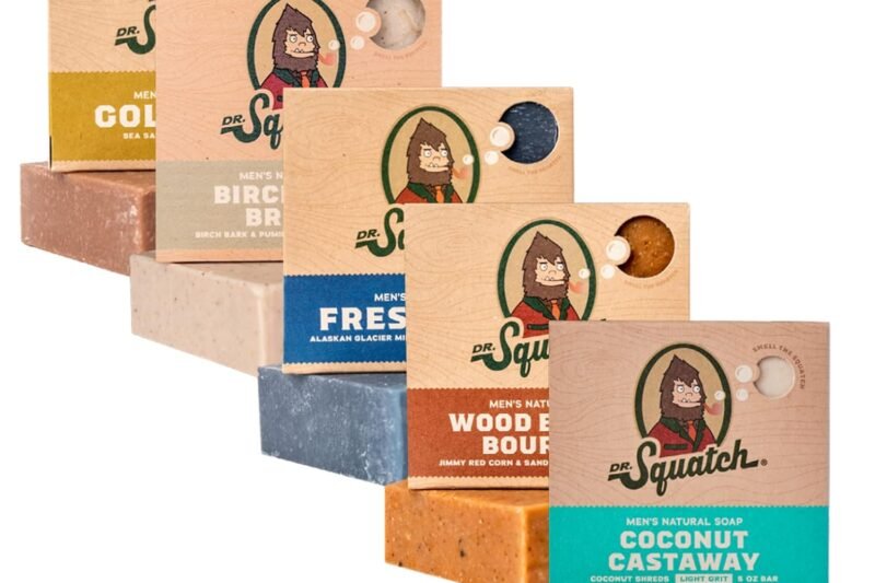 Dr. Squatch Natural Men’s Bar Soap – Cold Process Body Soap Bar with Natural Oils – Gifts for Men – Coconut Castaway, Wood Barrel Bourbon, Fresh Falls, Birchwood Breeze & Gold Moss (5 oz, 5-Pack)