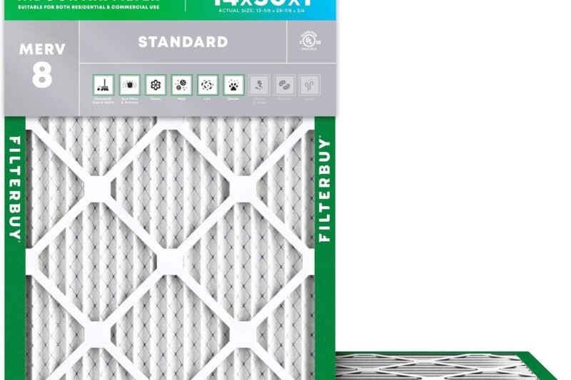 Filterbuy 14x30x1 Air Filter MERV 8 Essential Dust & Allergy Defense (4-Pack), Electrostatic Pleated HVAC AC Furnace Filters Replacement, Made in USA (Actual Size: 13.88 x 29.88 x 0.75)