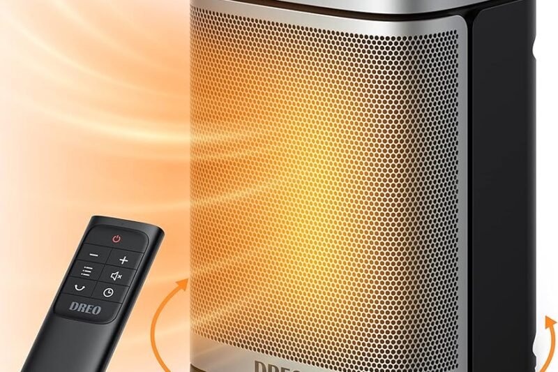 DREO Space Heater, 1500W Portable Electric Heaters for Indoor Use, PTC Ceramic Heater for Office with Remote, Thermostat, 70°Oscillation, 12H Timer, 5 Modes, Safe Quiet Room Heater for Bedroom